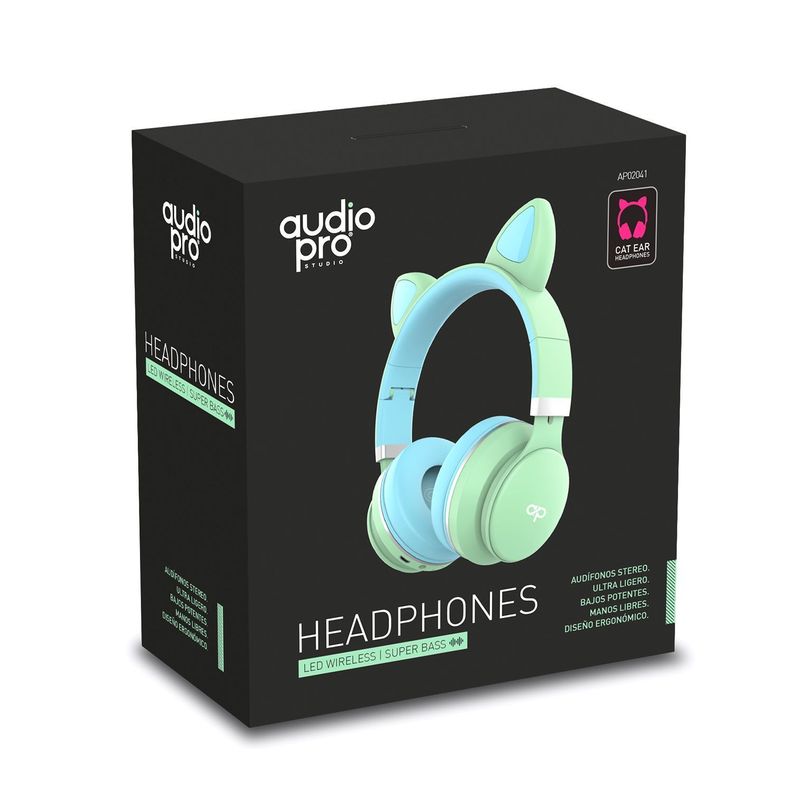 Audífonos de Gato Bluetooth AUX Micro Sd LED Verde Audiopro -1