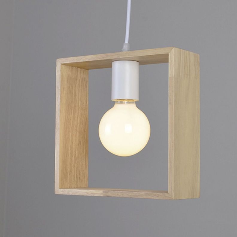 Lámpara Colgante de Madera Decorativa Cuadrada E-27-6
