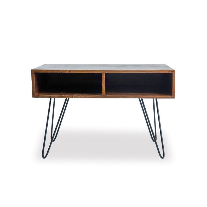 Mesa De Centro Madera De Mango Patas De Metal 85x60x55cm-1