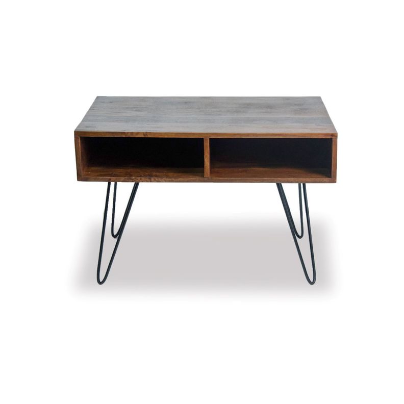 Mesa De Centro Madera De Mango Patas De Metal 85x60x55cm-0