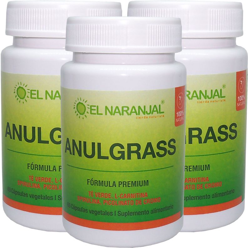 ANULGRASS TE VERDE L-CARNITINA SPIRULINA PICOLINATO DE CROMO 60 CAPSULAS VEGETALES - 600 MG - 3 PACK-0