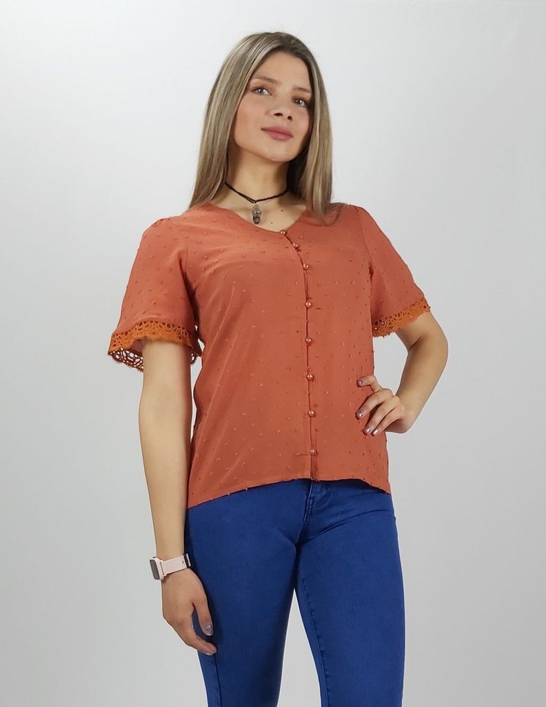 Bluson abotonado jacquard m/c terracota-0