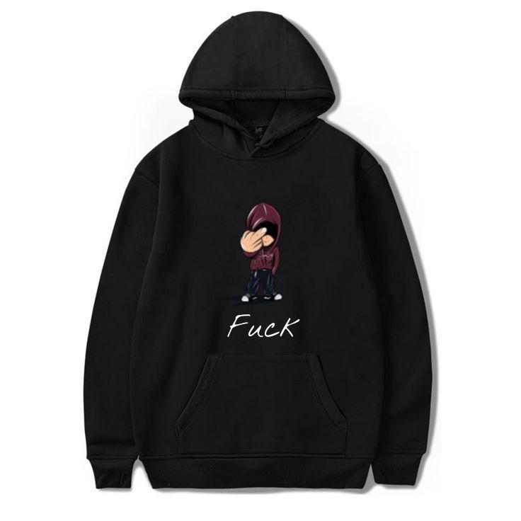 Polerón Canguro Negro Estampado Fuck-1