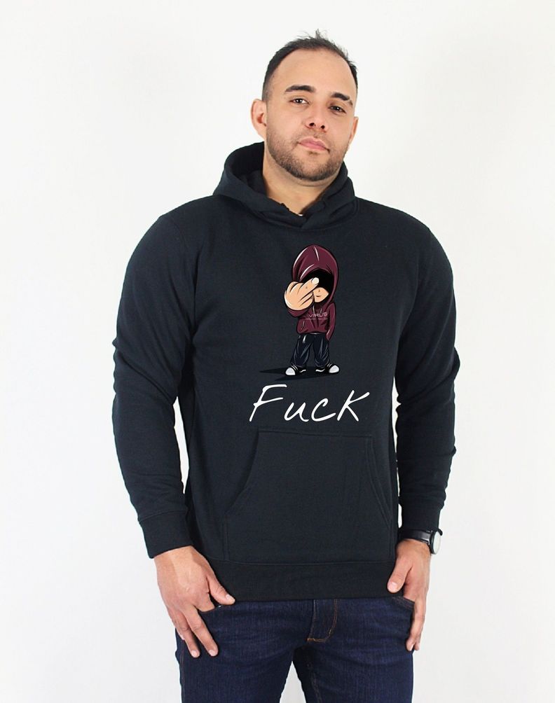 Polerón Canguro Negro Estampado Fuck-0