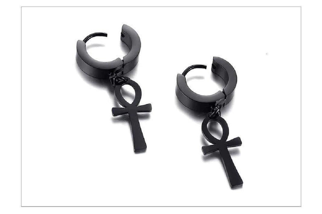 Aros Punk Black Ankh Cross Hombre Mujer Acero Cruz Negro-4