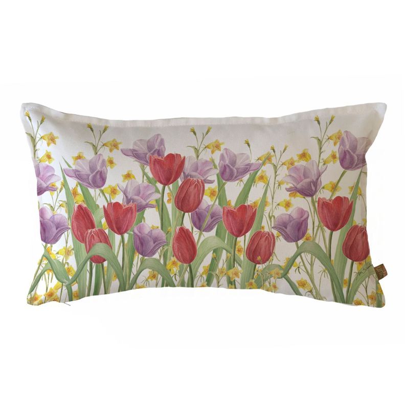 FUNDA COJIN ALGODON JARDIN DE FLORES TULIPAN ROJO 50X30 Diseno 1
