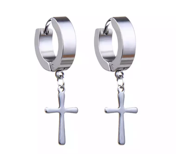 Aros con Estilo, Aros Pendientes Con Cruz Colgante.-0