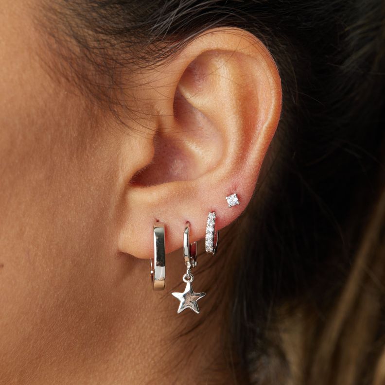 Argollas Stars bañadas en oro blanco Hadara Joyas-1