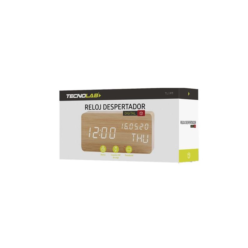 Reloj Despertador Digital Led de Madera Tecnolab-3
