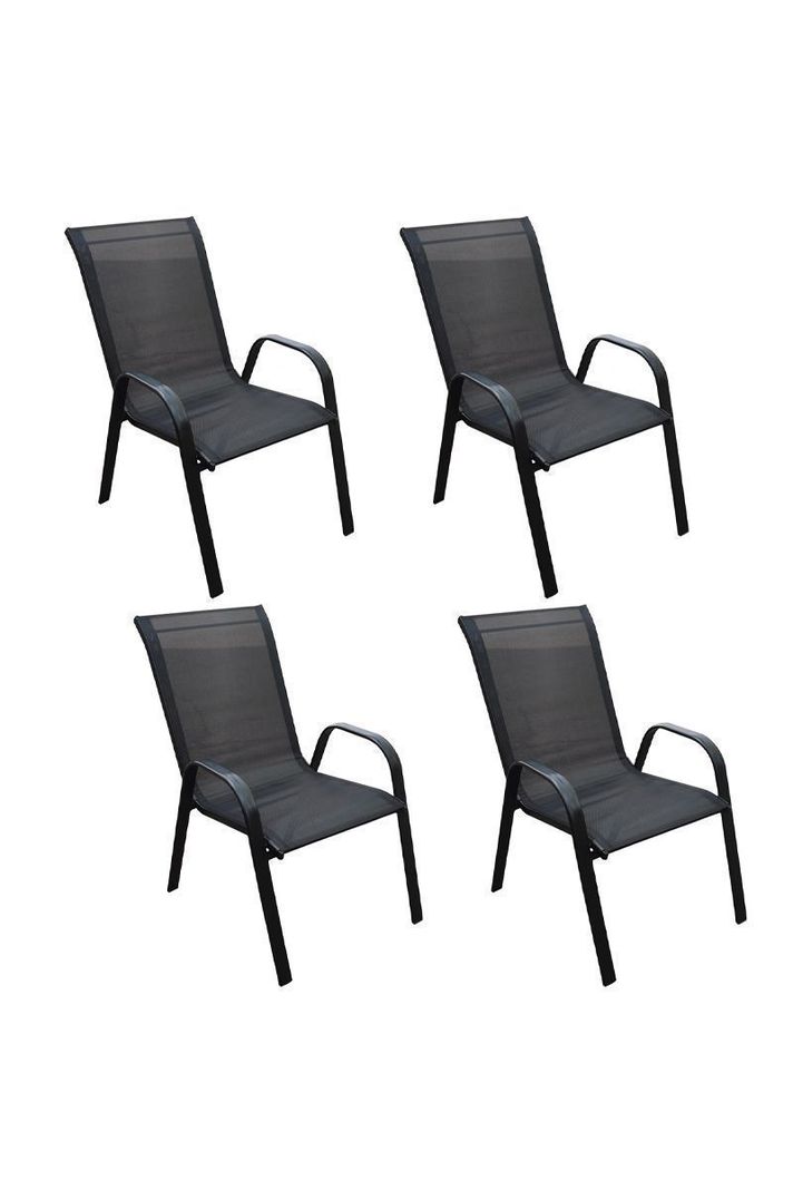 Pack 4 Sillas de Terraza Textileno y Acero Negro