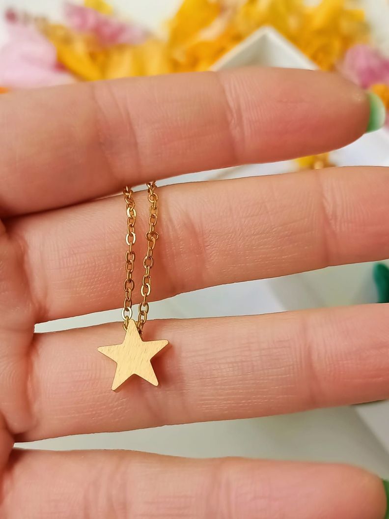 Cadena Colgante Estrella Minimalista Chapada En Oro 18k-3