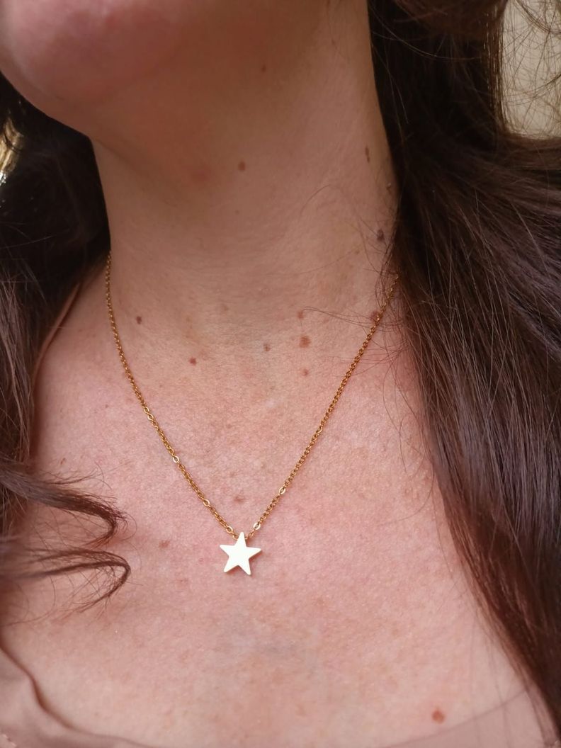 Cadena Colgante Estrella Minimalista Chapada En Oro 18k-4