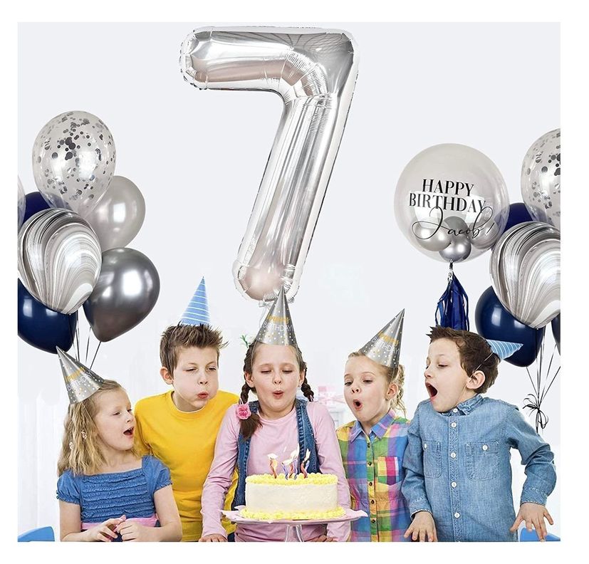 Globo Forma De Numero Globo Metalico Plateado Grande 7 80cm 100074-7-5