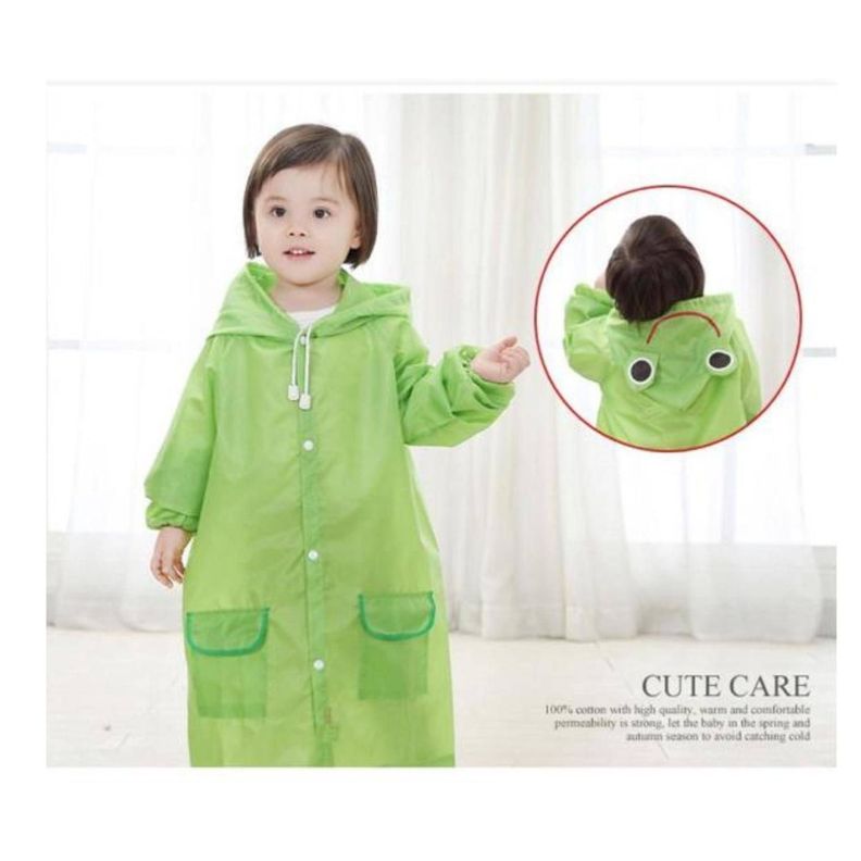Poncho Impermeable Con Gorro Para Lluvia Infantil Verde-1