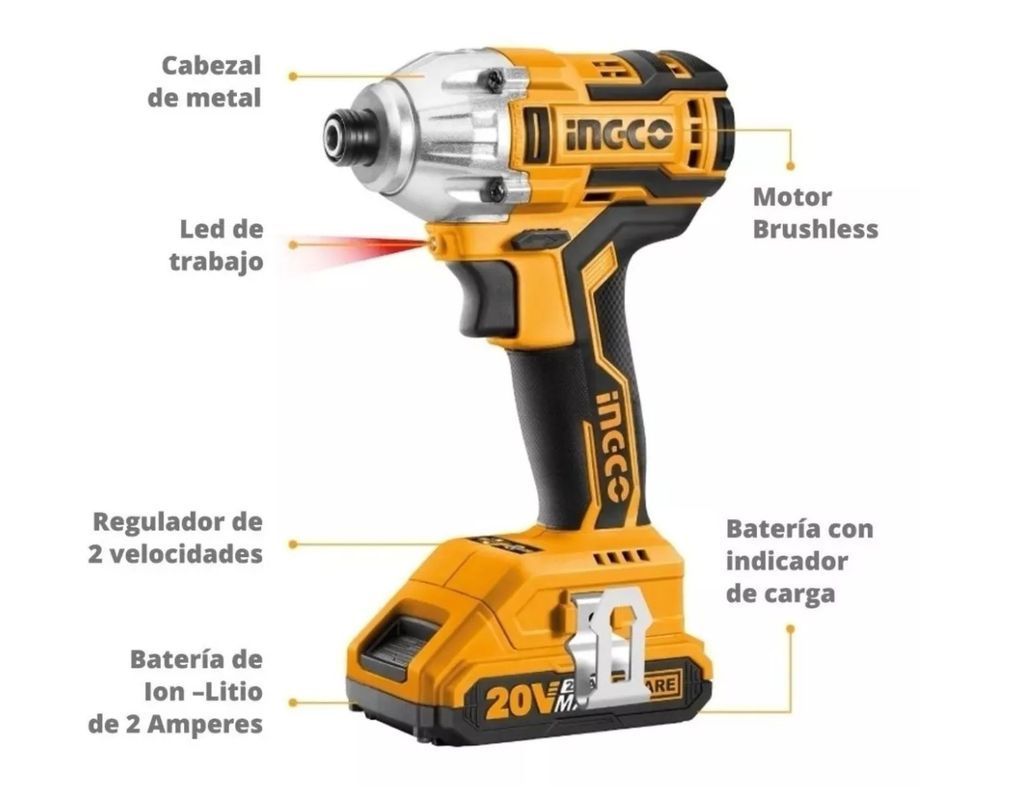 Kit Pack Taladro + Atornillador 20v Ingco + 2 Bat-3