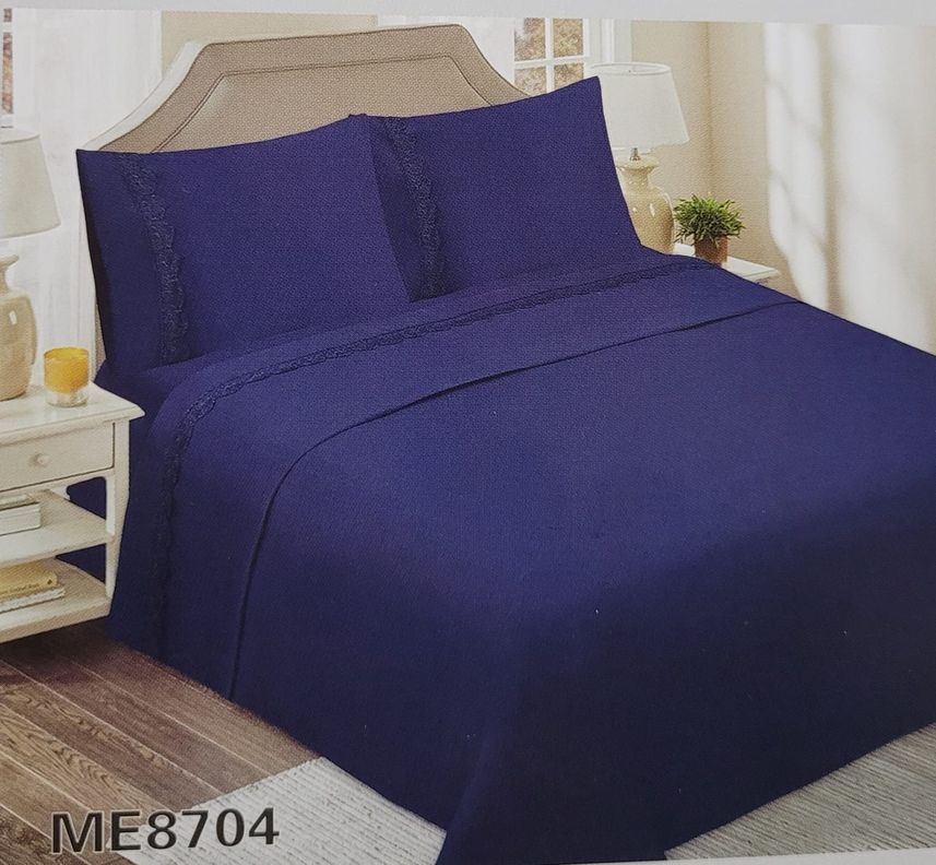Juego de Sábanas 2 Plazas 144 Hilos con Broderie - Azul Marino M8704-1