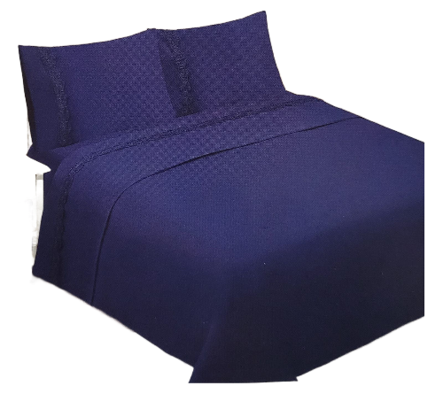 Juego de Sábanas 2 Plazas 144 Hilos con Broderie - Azul Marino M8704-0