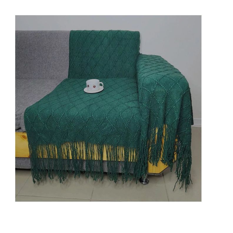 Manta Decorativa Tejida Estilo Nordico Para Sofa Sillon Cama Verde-1