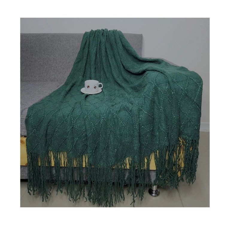 Manta Decorativa Tejida Estilo Nordico Para Sofa Sillon Cama Verde-0