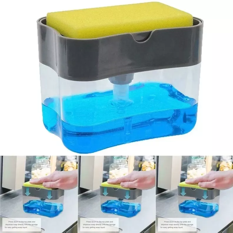 Dispensador De Lavalozas Manual Con Esponja Con Recipiente-1