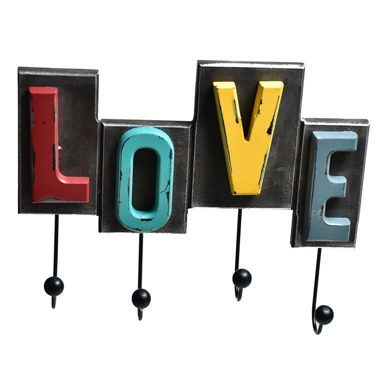 Perchero madera 4 Ganchos Love Unico 30x25x6 cm-0