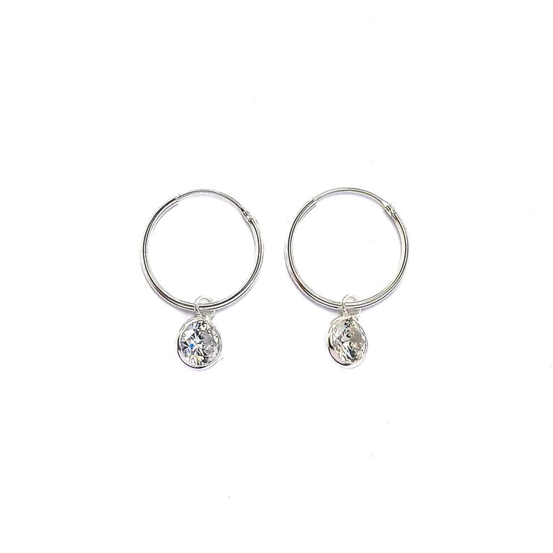 Aros Argolla Circón Blanco Colgante Plata Fina 925-0