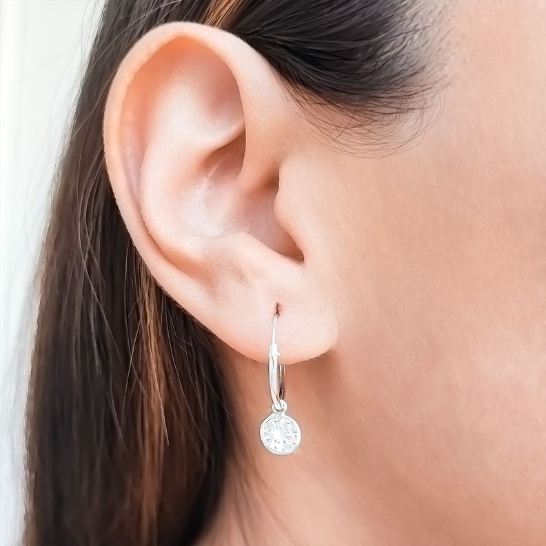 Aros Argolla Circón Blanco Colgante Plata Fina 925-1