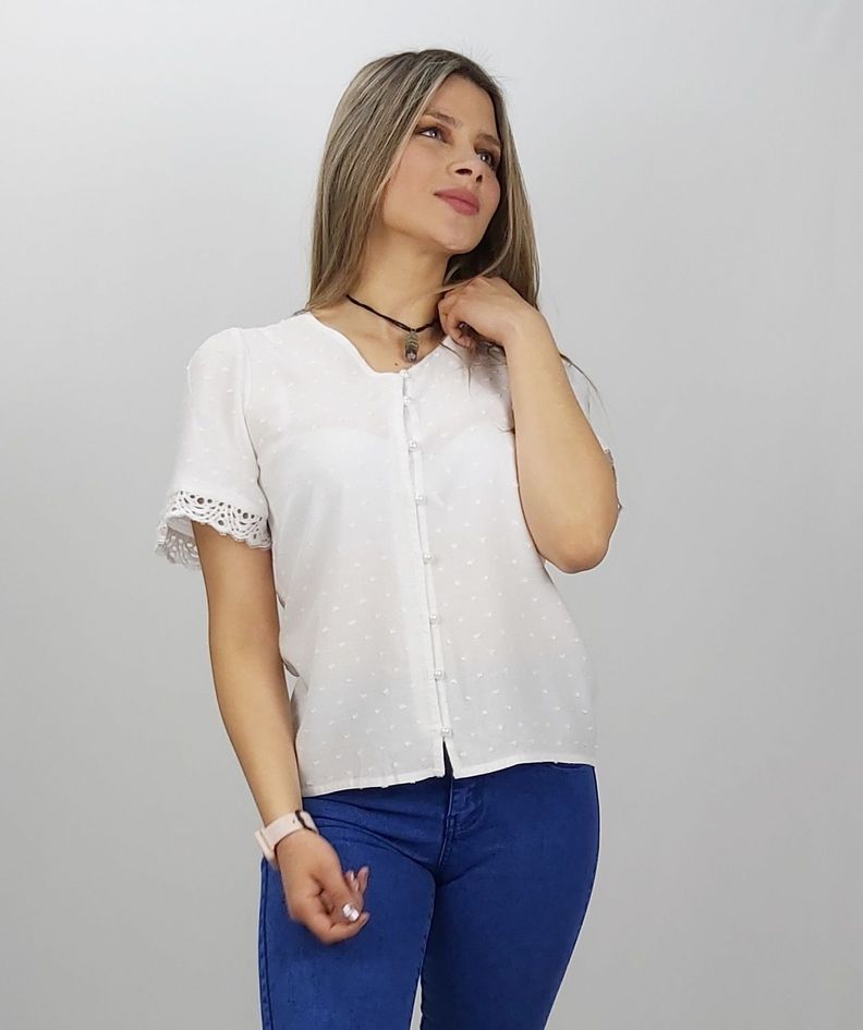 Bluson abotonado jacquard m/c blanco-0