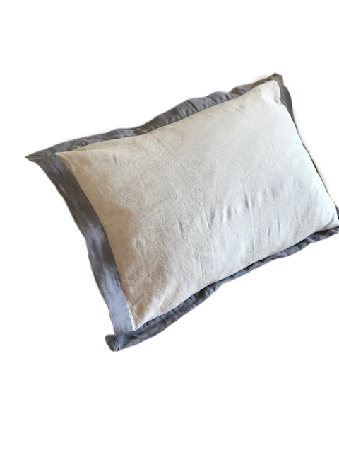 Funda de Almohada Natural con Borde Gris-4
