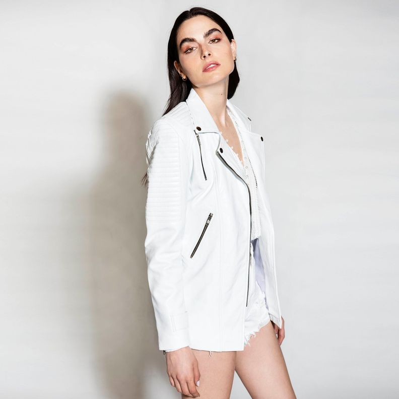 Chaqueta De Cuero Sakura Blanca Amen Larga-1