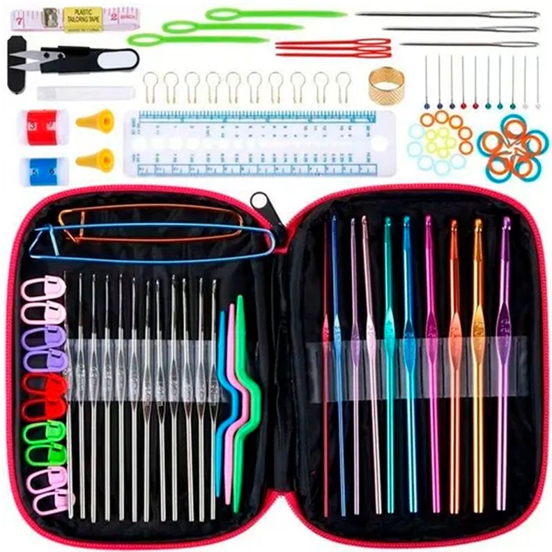 Set Crochet 100 Pcs Accesorios Ganchillo En Estuche-0
