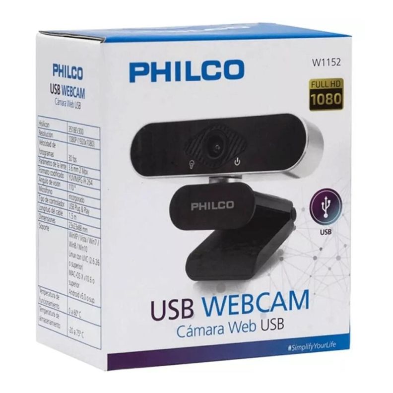 Camara Web Webcam HD 1080P 30fps USB W1152 Philco-2