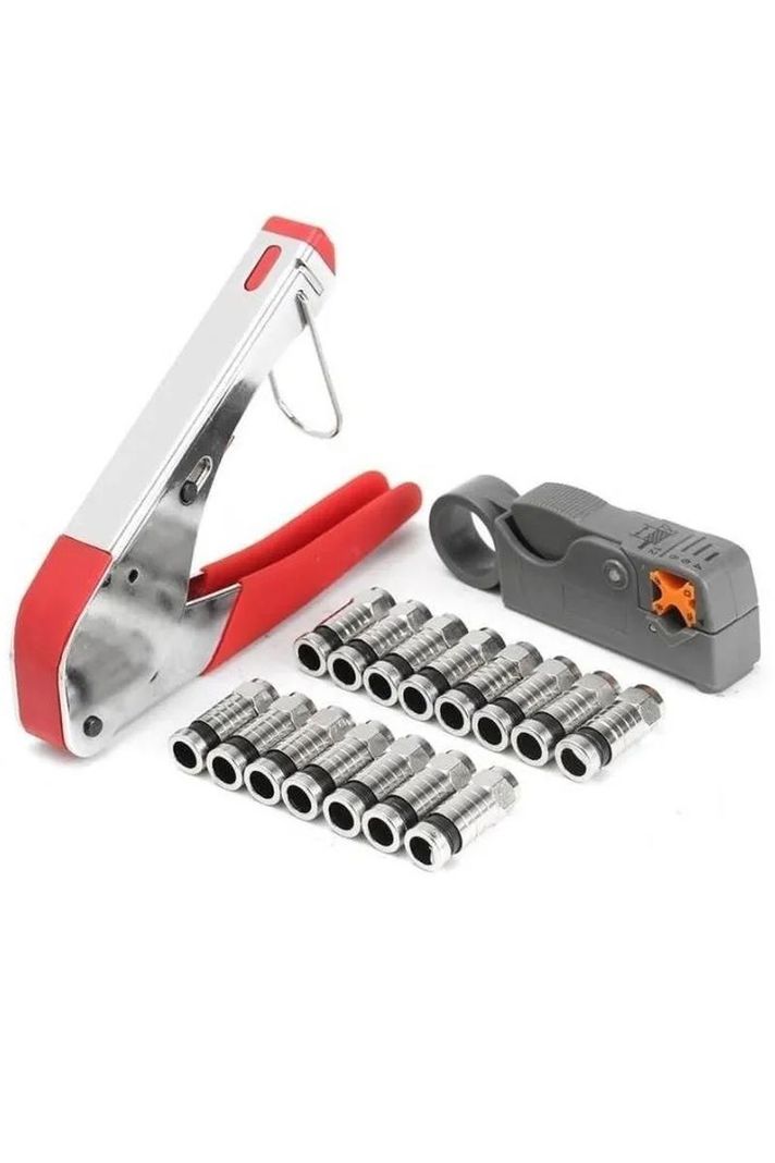Kit Crimpeadora Pelacable Cortadora Coaxial y 20 conectores RG6-0