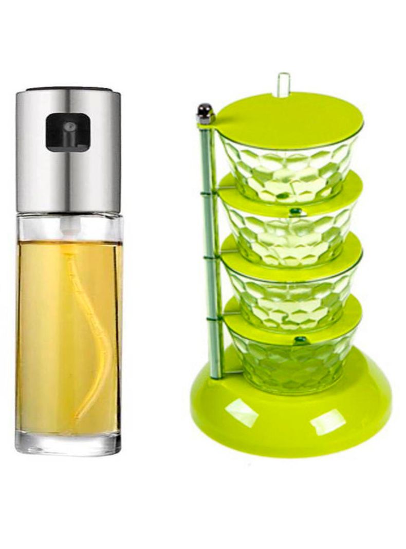 dispensador aceite + set 4 pocillos para salsas-0