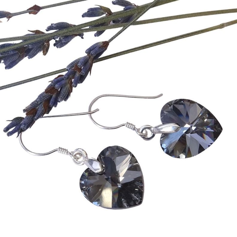 Aros Corazon Dark De Cristal - MABELITA Plata