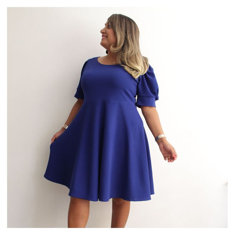Vestido Lorena Manga Corta Azul-0