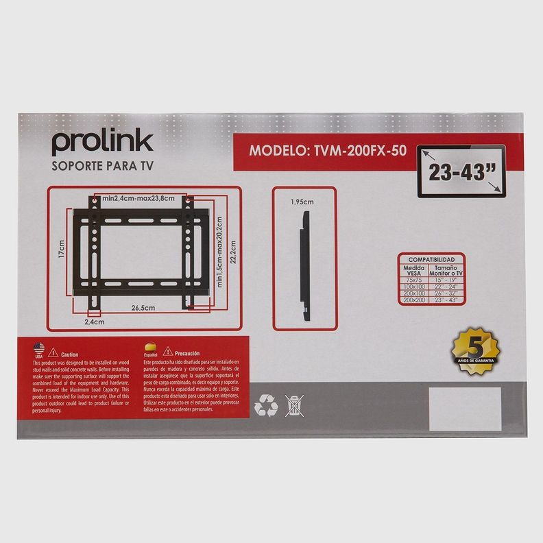 Soporte TV Fijo TVM-200FX-50 Prolink 23" a 43"-6