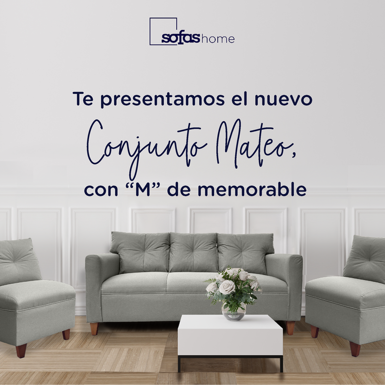 Juego Living Mateo Chenille Gris Pata Madera 3C.1C.1C-3