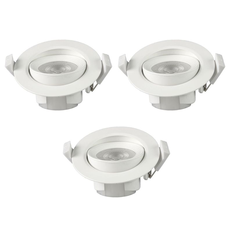 Pack 3 Foco Basculante LED Embutido Spot 6,5W 3000K Redondo Para Cielo-0