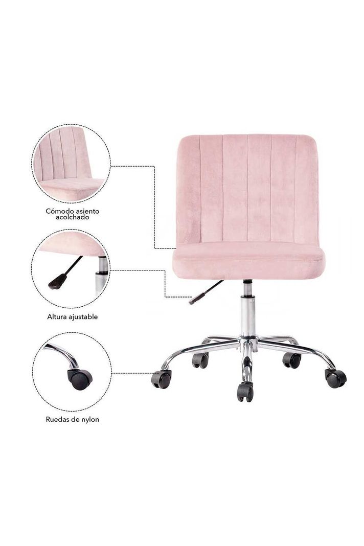 Silla de Oficina Acolchada Terciopelo - Rosada-4