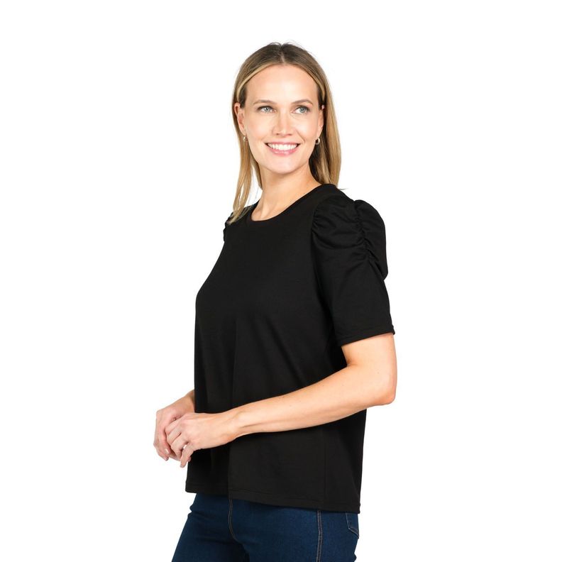 Polera Manga Globo Algodón Negro Caffarena-1