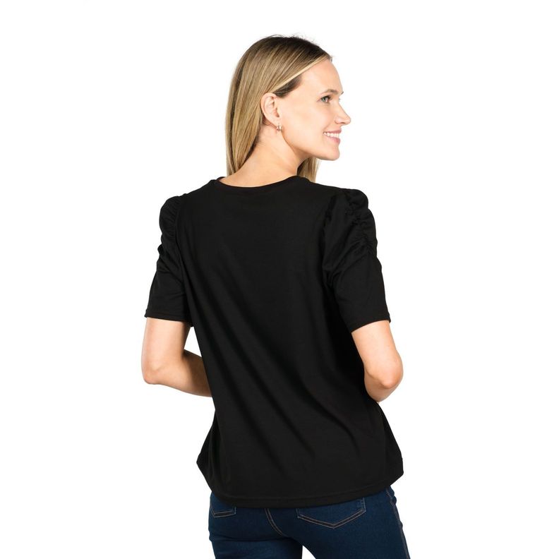 Polera Manga Globo Algodón Negro Caffarena-2