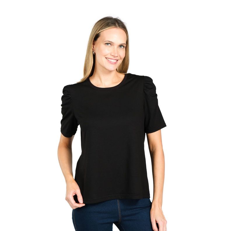 Polera Manga Globo Algodón Negro Caffarena-0