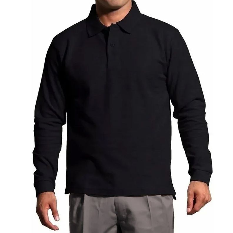 Polera Manga Larga Pique Negra Para Hombre-0
