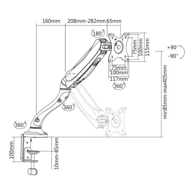 Soporte TV/Monitor - Gas Spring  13" a 27" 360° 6kg-2
