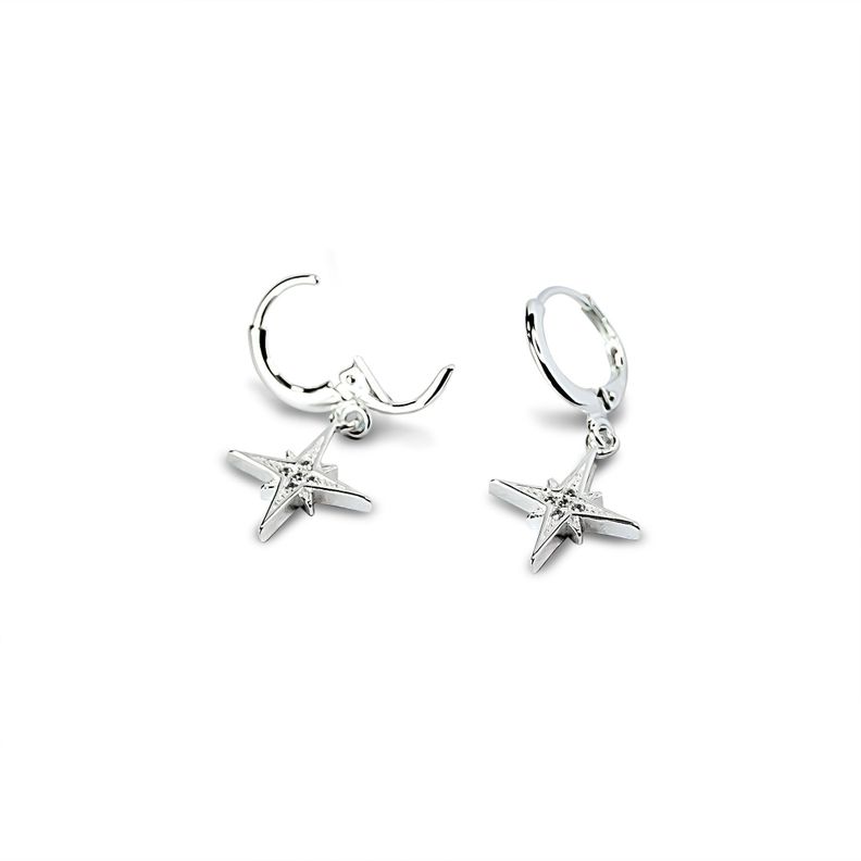 Aros Argolla Estrella Fugaz Circón Plata Fina 925-0