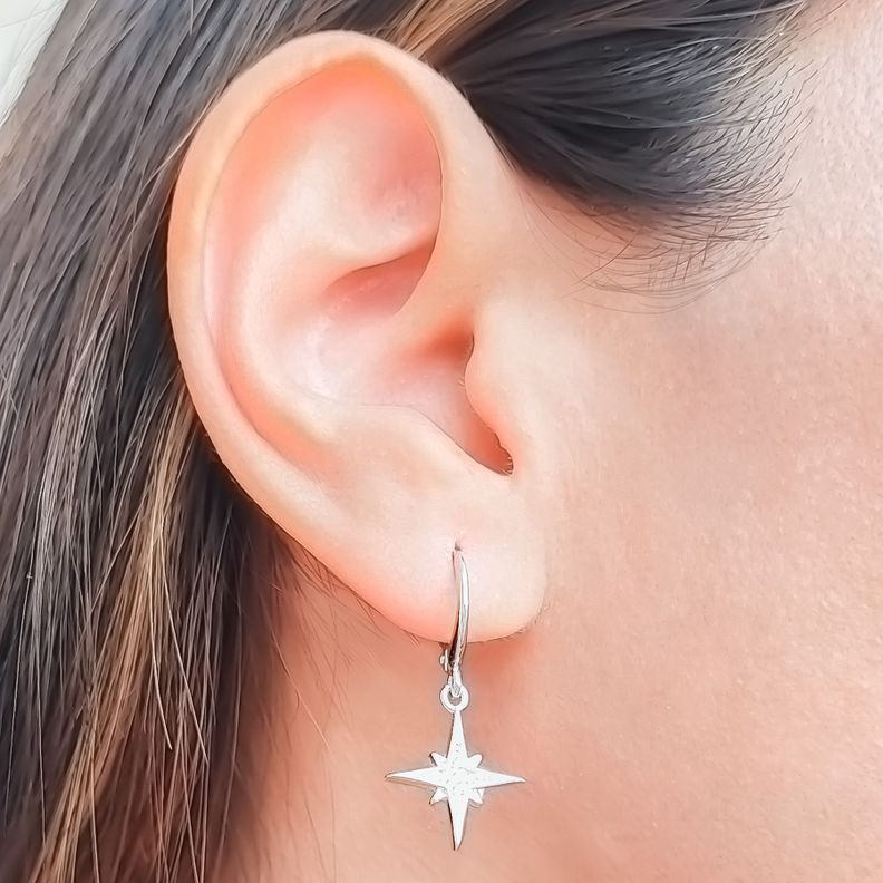 Aros Argolla Estrella Fugaz Circón Plata Fina 925-1