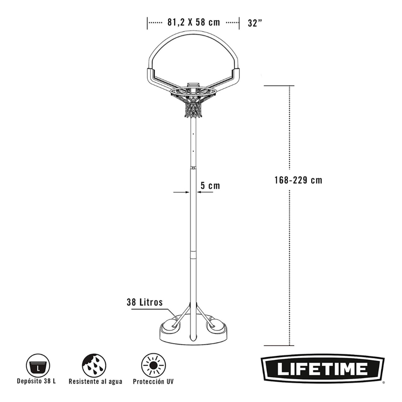 Aro Basketball Portátil Polietileno 81 x 58 cm-3