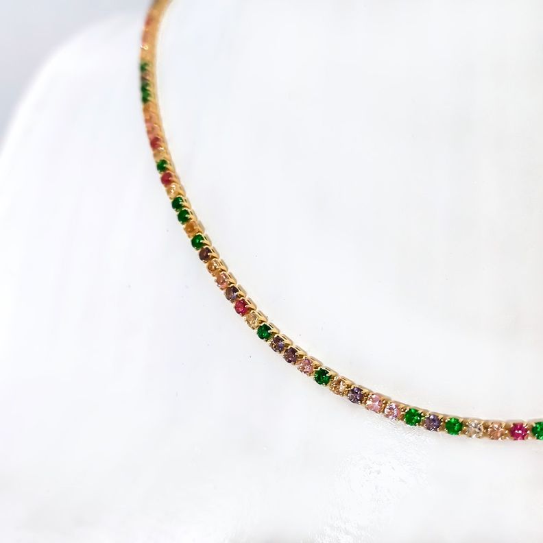 Collar Choker Circones Colores Enchapado Oro 18K-1