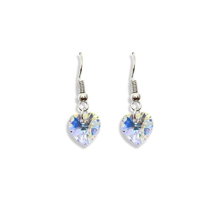 Aros Corazon Cristal Austriaco Aurore Boreale Gancho Plata Fina 925